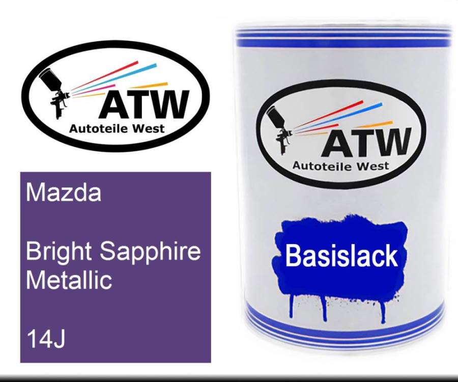 Mazda, Bright Sapphire Metallic, 14J: 500ml Lackdose, von ATW Autoteile West.